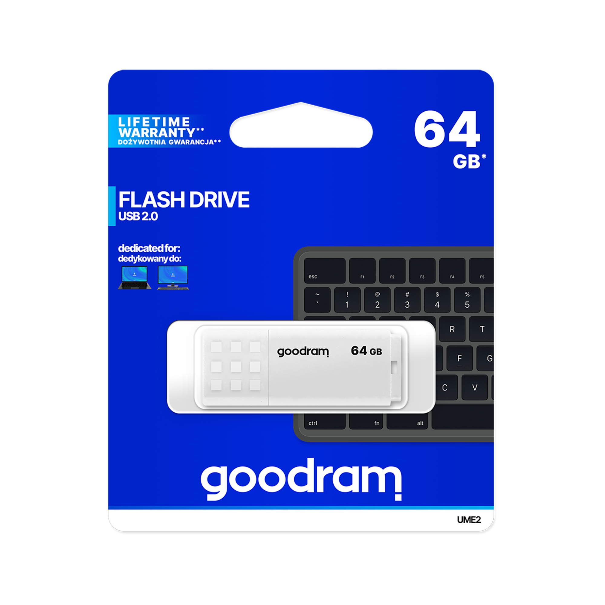 LEC-TGD-UME20640W0R11--Pojemność: 64 GBInterfejs: USB 2.0 typu A kompatybilny wstecznie z USB 1.1Prędkość pracy:odczyt: do 20 MB/szapis: do 5 MB/sWymiary: 55,0 x 21,0 x 9,6 mmWaga bez opakowania: 9 gŹródło zasilania: zasilanie z portu USBTemperatura pracy: 0 - 70°C (zaleca