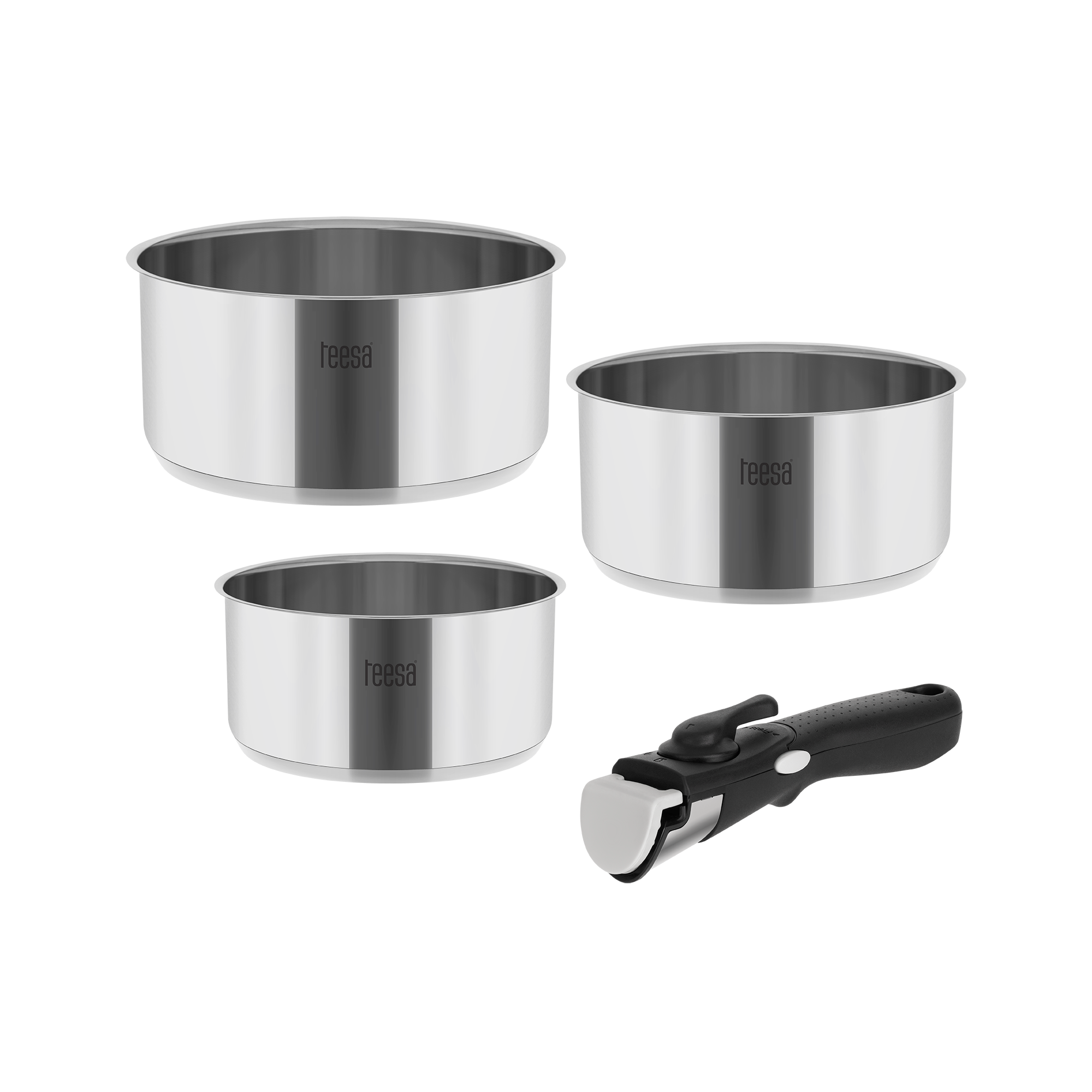 LEC-TSA0148--Garnki ze stali nierdzewnej Teesa COOK EXPERT SINGLE HANDStylowa kuchnia zasługuje na stylowe wyposażenie. I właśnie taki jest wykonany ze stali nierdzewnej zestaw garnk&amp;oacute;w kuchennych Teesa Cook Expert Single Hand. Do dyspozycji masz tr