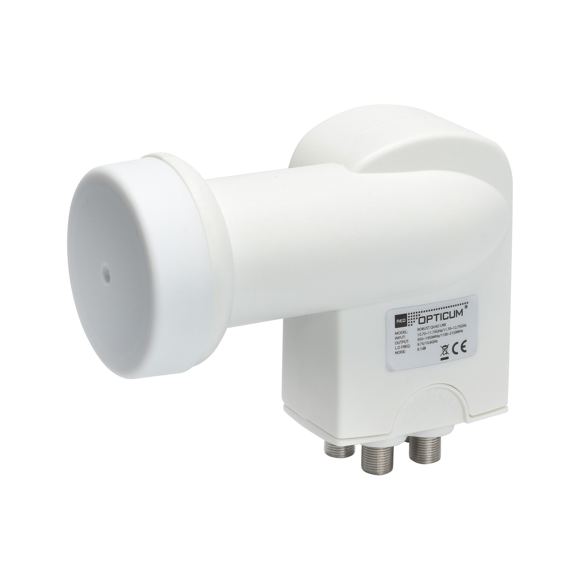 LEC-URZ0627--Konwerter satelitarny OPTICUM ROBUST typu Quad charakteryzuje się bardzo niskim współczynnikiem szumów równym 0,1dB, co stawia go w ścisłej czołówcewśród konwerterów dostępnych na rynku. Konwerter przeznaczony do współpracy z czterema tunerami lub dw