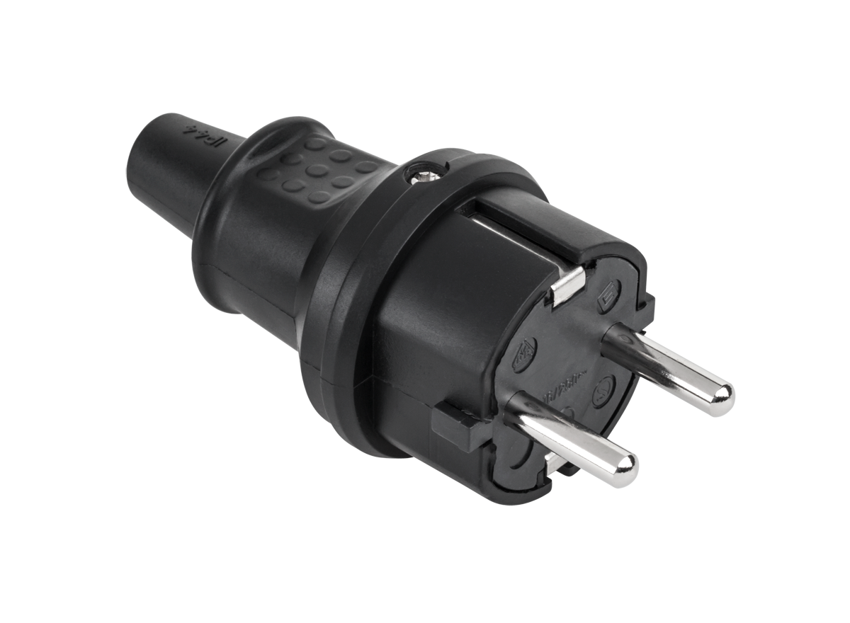 LEC-URZ3175--Wtyczka sieciowa typu niemieckiego 16A/250VMateriał: gumaIP44Kolor: czarnySprzedawane w kartonachKarton: 25szt.