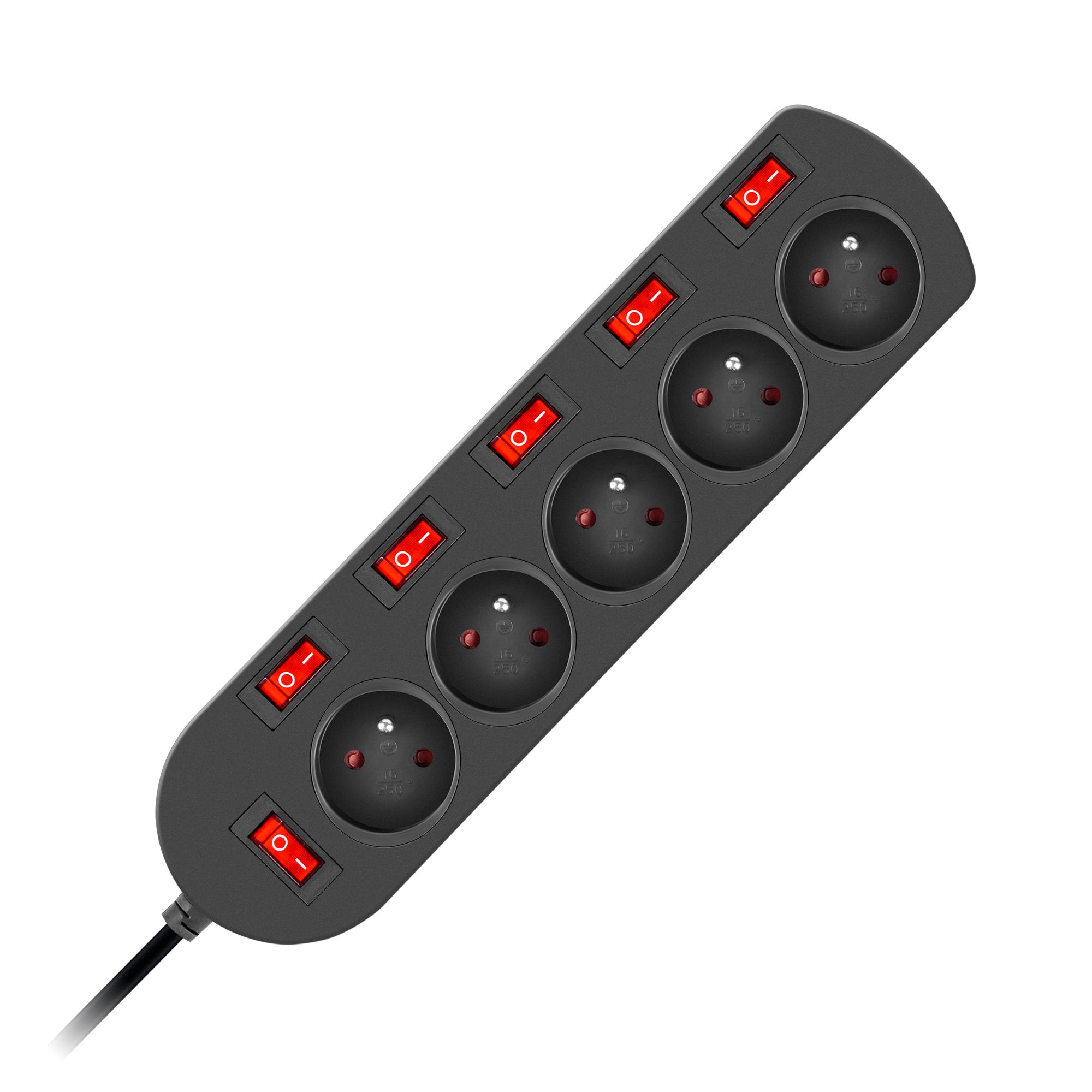 LEC-URZ3288--Przedłużacz 3x1mm 5 gniazd + 6 wyłączników 1,5m czarny EPS-501,5W6-2