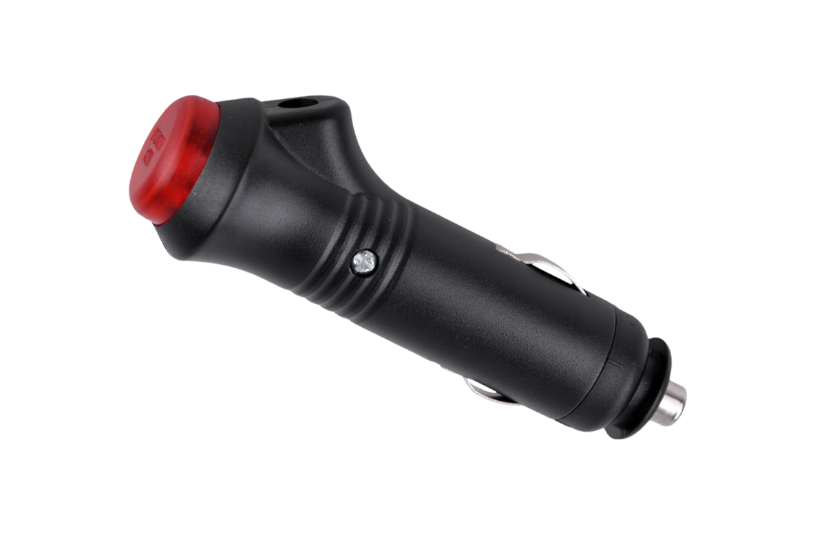 LEC-WTY0149--Wtyk zapalniczki samochodowej z włącznikiem on-off, na kabel, z bezpiecznikiem szklanym 30mm (3A 250V)
