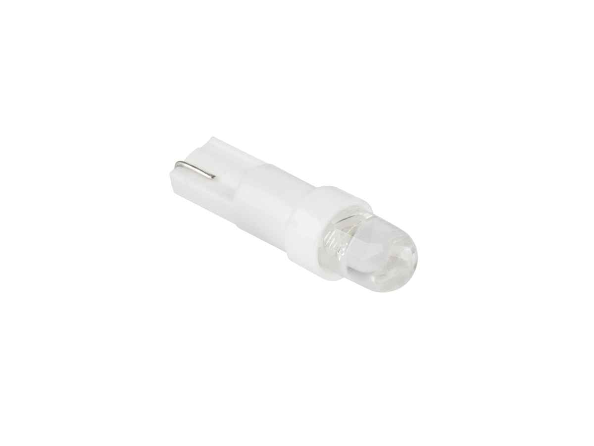 LEC-ZAR0052--Typ: T5-WG-1LED (wypukła)Trzonek: W2x4,6DIlość diod: 1x5MM LEDNapięcie: 12 V Natężenie: 20 mAMoc: 0,24 WJasność: 3 lm----------10 szt. w opakowaniu