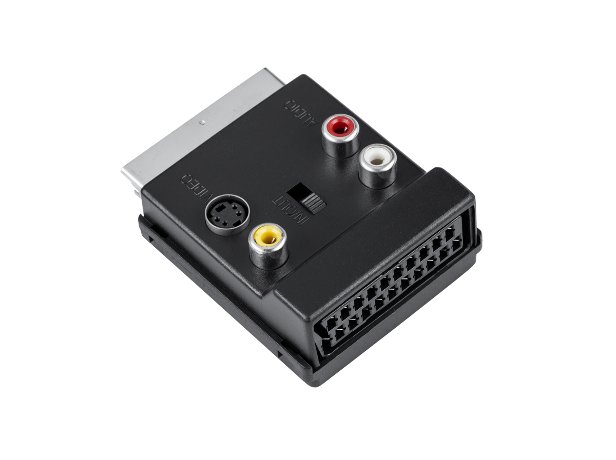 LEC-ZLA0350--Złącze wtyk Euro - 3x wtyk RCA (Audio L, Audio R, Video) + gnizado Euro, przełącznik in-outMin. zamówienie: 10szt.