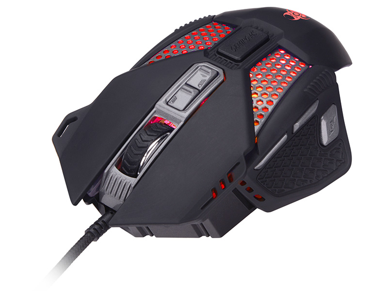 TRAMYS46086--Kolejny czlonek rodziny myszy Gamezone.Scarab to mysz o drapieżnym kształcie , wyposażona w 8 przycisków , zestaw ciężarków do regulacji wagi oraz legendarny sensor Avago 5050. 4 kolory podświetlenia , przenikające przez metalową siateczkę , nadają t