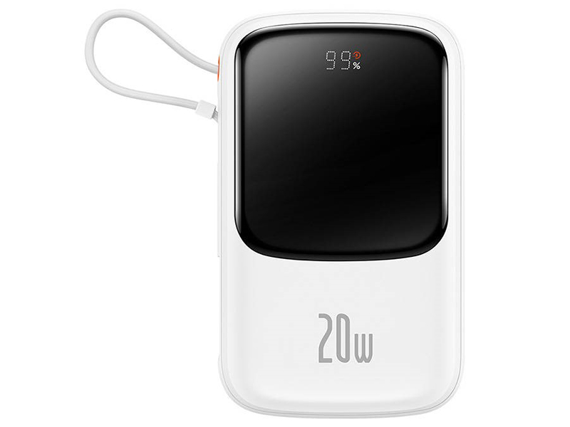 BASBAT47158--Powerbank Baseus Qpow Pro z kablem Lightning (biały)Postaw na pojemny powerbank marki Baseus i ładuj swoje urządzenia szybko i bezpiecznie. Baseus Qpow Pro ma wbudowany kabel Lightning i 2 porty wyjścia, obsługuje też wiele protokołów szybkiego ładow