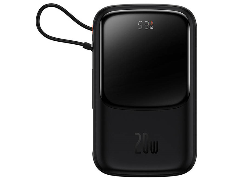 BASBAT47160--Powerbank Baseus Qpow Pro z kablem Lightning (czarny)Postaw na pojemny powerbank marki Baseus i ładuj swoje urządzenia szybko i bezpiecznie. Baseus Qpow Pro ma wbudowany kabel Lightning i 2 porty wyjścia, obsługuje też wiele protokołów szybkiego łado