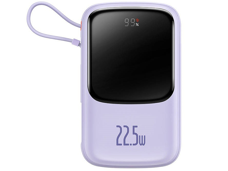 BASBAT47163--Powerbank Baseus Qpow Pro z kablem USB-C (fioletowy)Postaw na pojemny powerbank marki Baseus i ładuj swoje urządzenia szybko i bezpiecznie. Baseus Qpow Pro ma wbudowany kabel USB-C i 2 porty wyjścia, obsługuje też wiele protokołów szybkiego ładowania