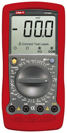 LEC-MIE0083--Pomiary - Napięcie DC - 200mV/2V/20V/200V/1000V - Napięcie AC - 2V/20V/200V/1000V - Prąd DC - 2mA/200mA/20A - Prąd AC - 2mA/200mA/20A - Rezystancja - 200/2k/20k/2M/20Mohm - Pojemność - 2nF/200nF/100&amp;micro;F - Temperatura (C) - 40C ~ 1000C - C
