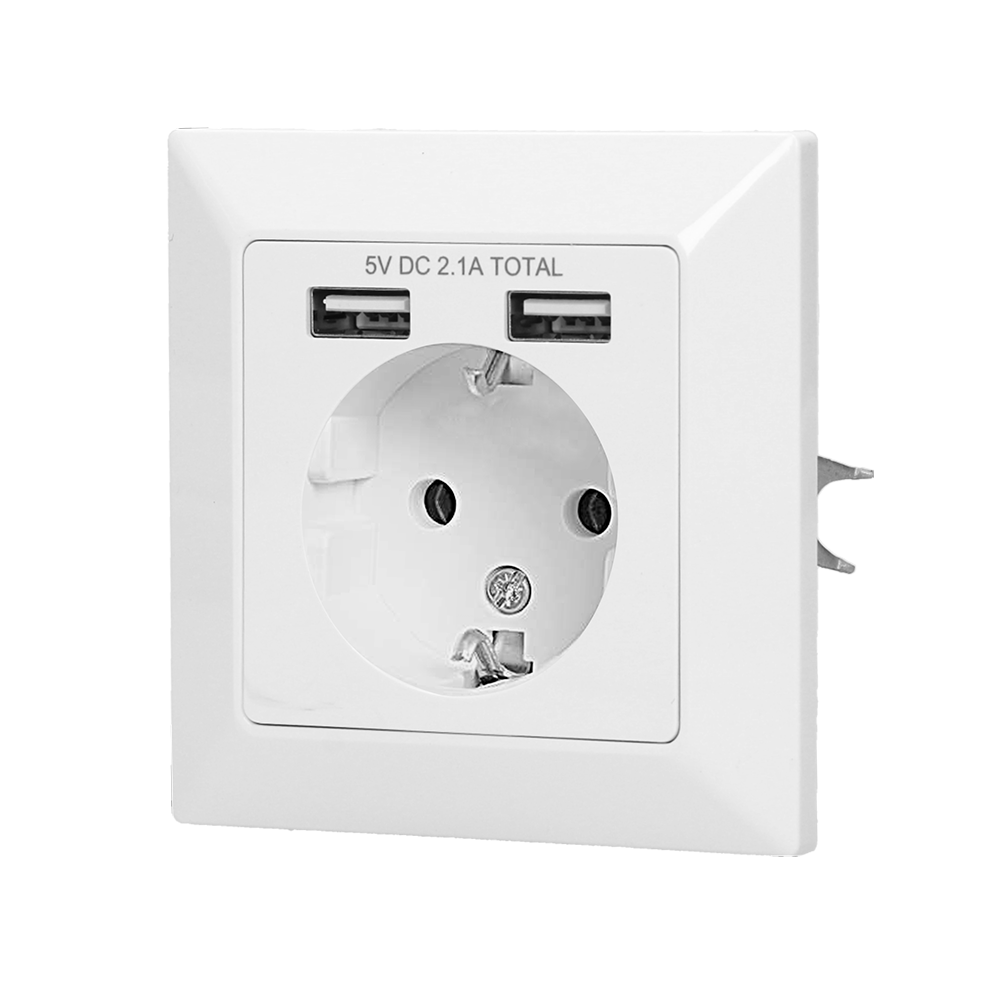 OR-AE-13140(GS)--Gniazdo elektryczne 2P+Z z dodatkowymi portami ładowarki USB. Po podłączeniu odpowiedniego kabla USB (brak w zestawie) umożliwia ładowanie większości telefonów, tabletów i urządzeń mobilnych dostępnych na rynku, w tym iPhone, iPad, iPod itp. Montaż w
