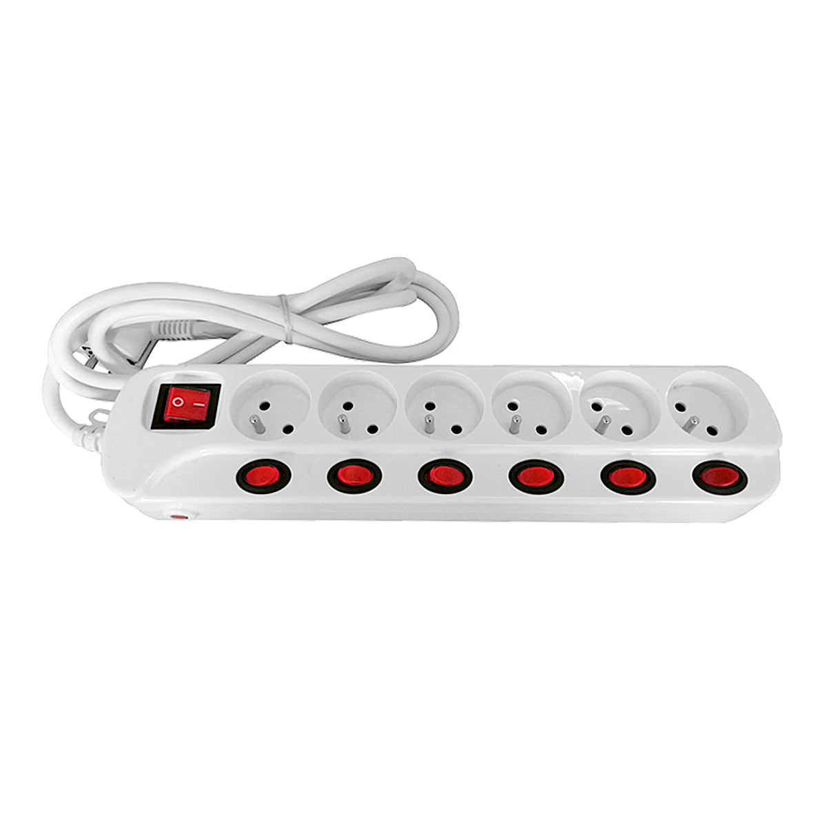 OR-AE-13162/1,5M--Listwa zasilająca Multiswitch z kablem 1,5m umożliwia rozdzielenia zasilania na 6 urządzeń elektrycznych o łącznym poborze mocy do 2300W. Gniazda posiadają bolec uziemiający. Zasilanie można wyłączyć dwutorowym, podświetlanym wyłącznikiem głównym lub
