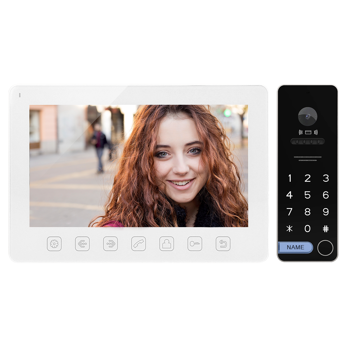 OR-VID-EX-1061/W--Przykładowy zestaw VIBELL: Nowoczesny zestaw wideodomofonowy ALCOR składający się z kolorowego ultra płaskiego monitora LCD 7? oraz kasety z kamerą szerokokątną. Komunikacja między panelem wewnętrznym i zewnętrznym nie wymaga słuchawki. Urządzenie po