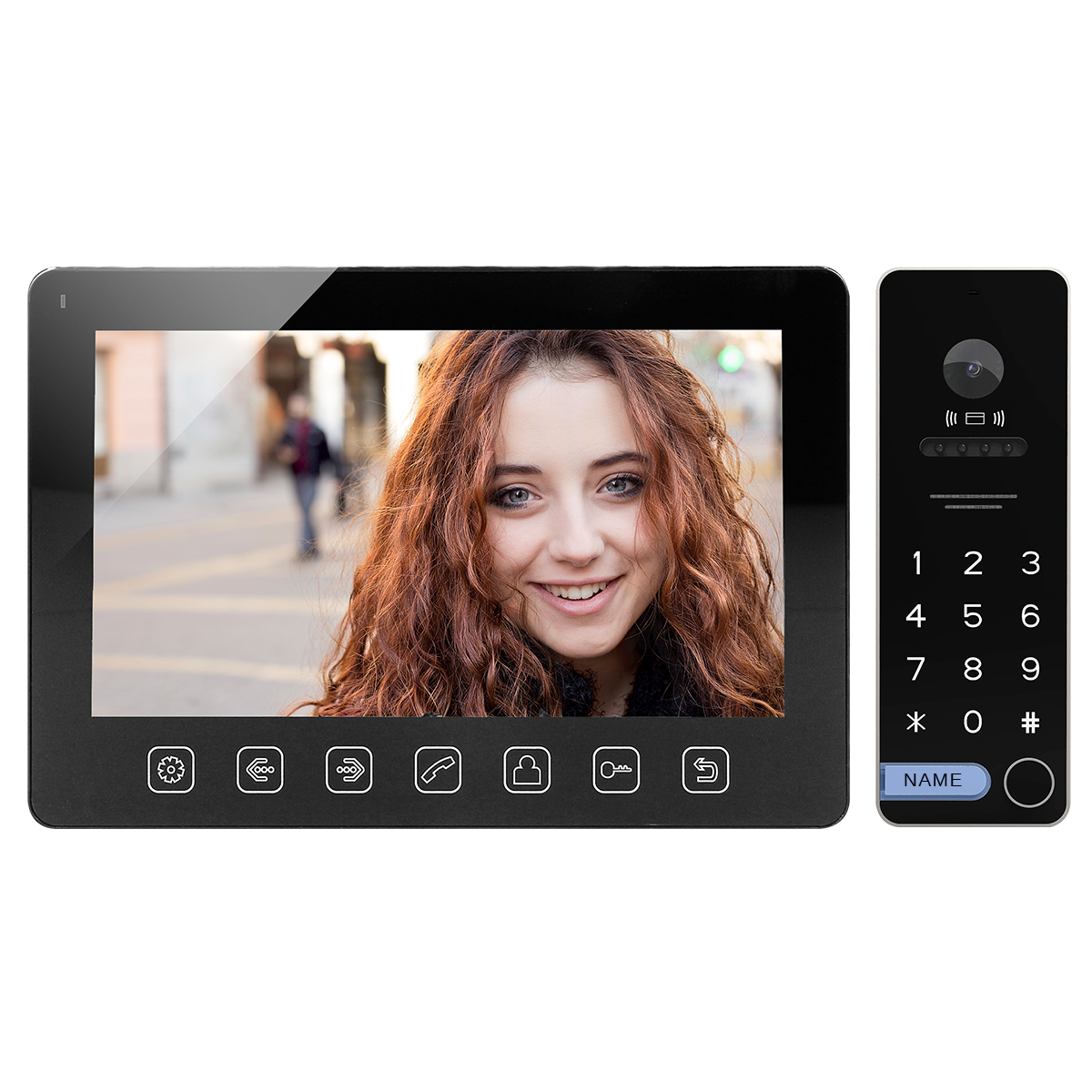 OR-VID-EX-1061/B--Przykładowy zestaw VIBELL: Nowoczesny zestaw wideodomofonowy ALCOR składający się z kolorowego ultra płaskiego monitora LCD 7? oraz kasety z kamerą szerokokątną. Komunikacja między panelem wewnętrznym i zewnętrznym nie wymaga słuchawki. Urządzenie po