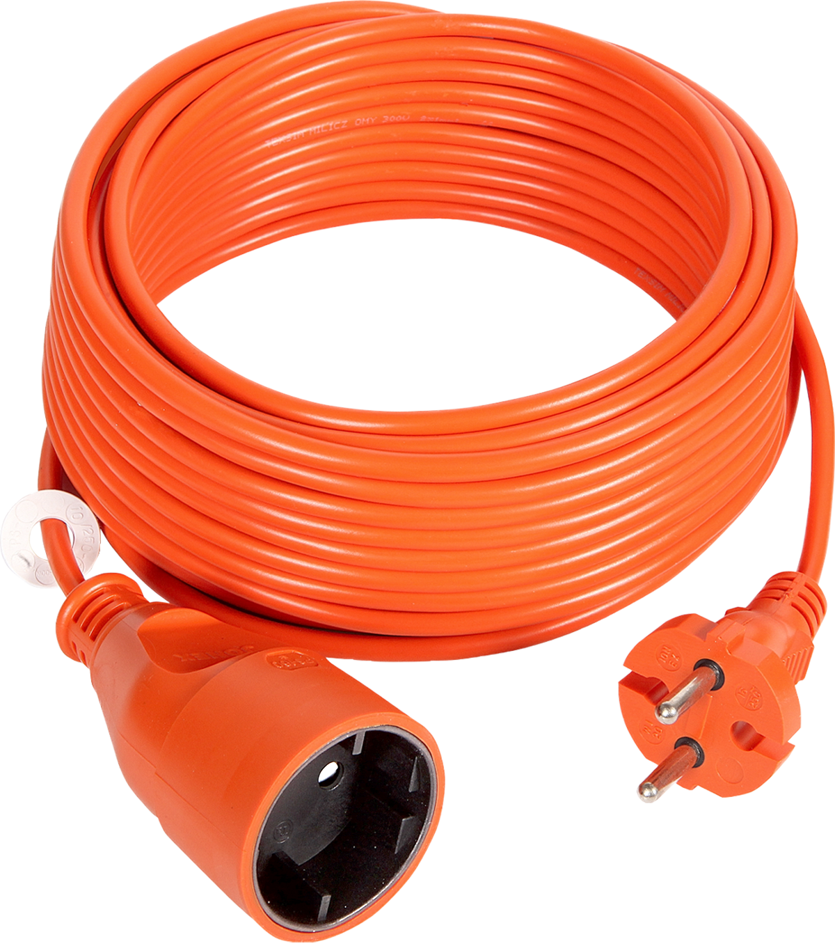 OR-AE-13168/20m--Przedłużacz ogrodowy o stopniu szczelności IP20, wykonany z PVC. Przedłużacz ma zalewane gniazdo i wtyczkę. Posiada 1 gniazdo (2P+Z) oraz giętki przewód OMY (klasa 5) bez uziemienia o długości 20 metrów. Nadaje się do zasilania odbiorników AGD/RTV w 