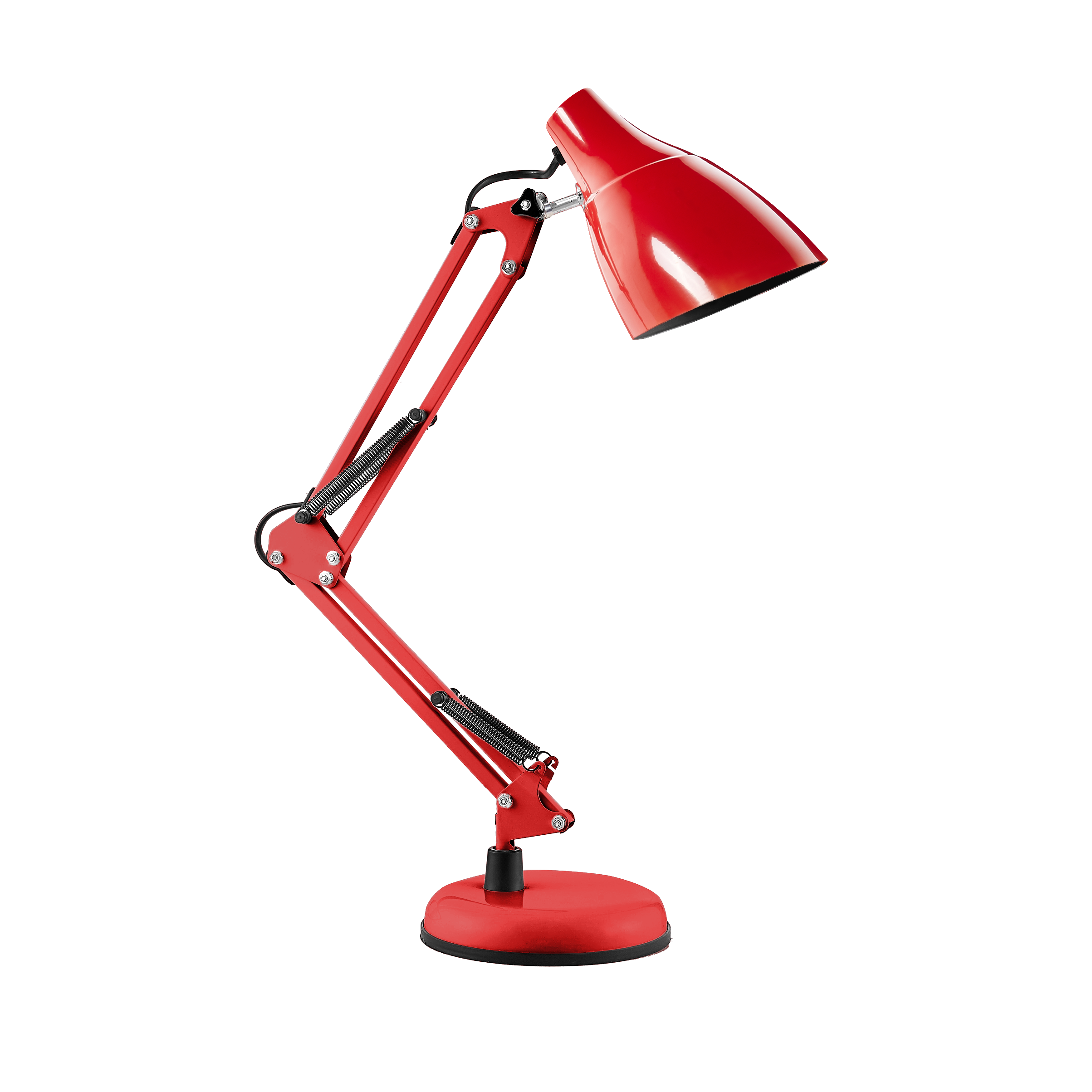 DL-1/R--Lampa biurkowa DIAN to połączenia klasycznego designu i funkcjonalności. Oprawa lampy wykonana jest z metalu, dostępnego w kolorach: czarnym, białym lub czerwonym. Źródło światła o mocy 60W zapewnia doskonałe oświetlenie miejsca pracy, a ruchome rami