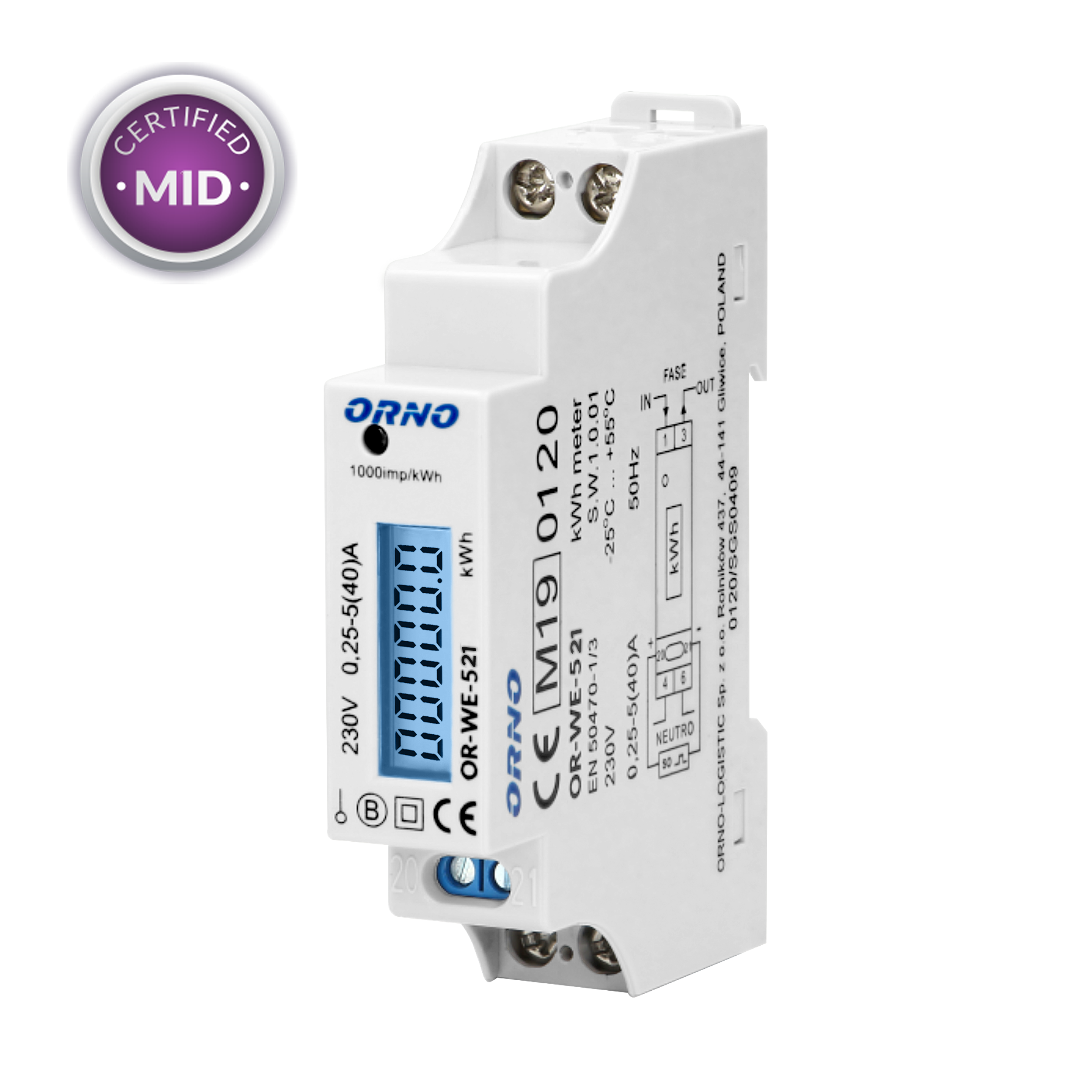 OR-WE-521--Urządzenie do dokonywania wskazań w jednostkach metrycznych (kWh). Specjalny układ elektroniczny pod wpływem przepływającego prądu i przyłożonego napięcia generuje impulsy w ilości proporcjonalnej do pobieranej energii elektrycznej. Pobór energii w f
