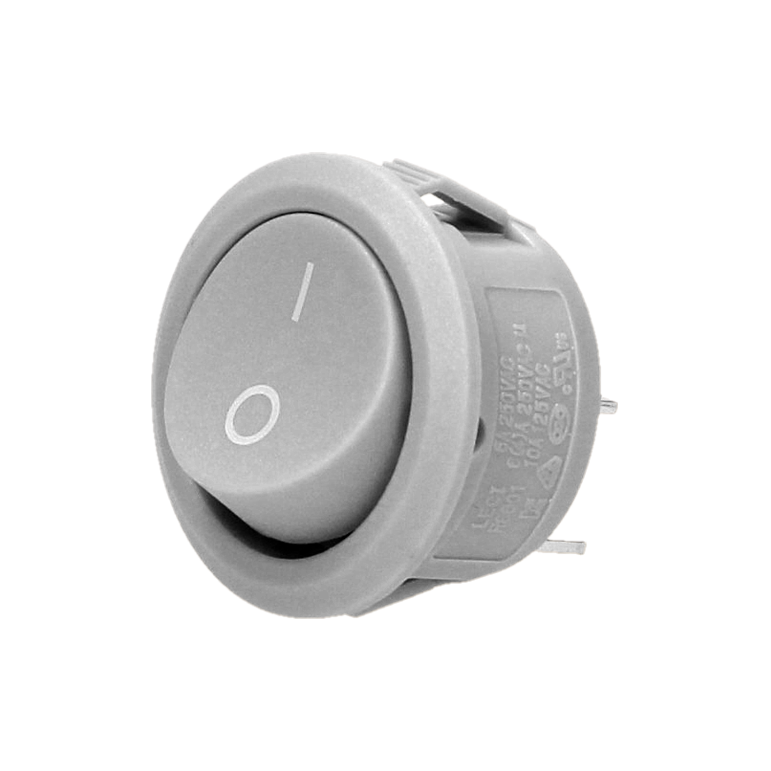 OR-AE-13180/G--Okrągły przycisk w kształcie kołyski, w którym poszczególne pozycje oznaczają jego różne stany. Element najczęściej wykorzystywany jest jako włącznik lub wyłącznik różnych urządzeń elektrycznych. Dostępne kolory: czarny, biały, szary.