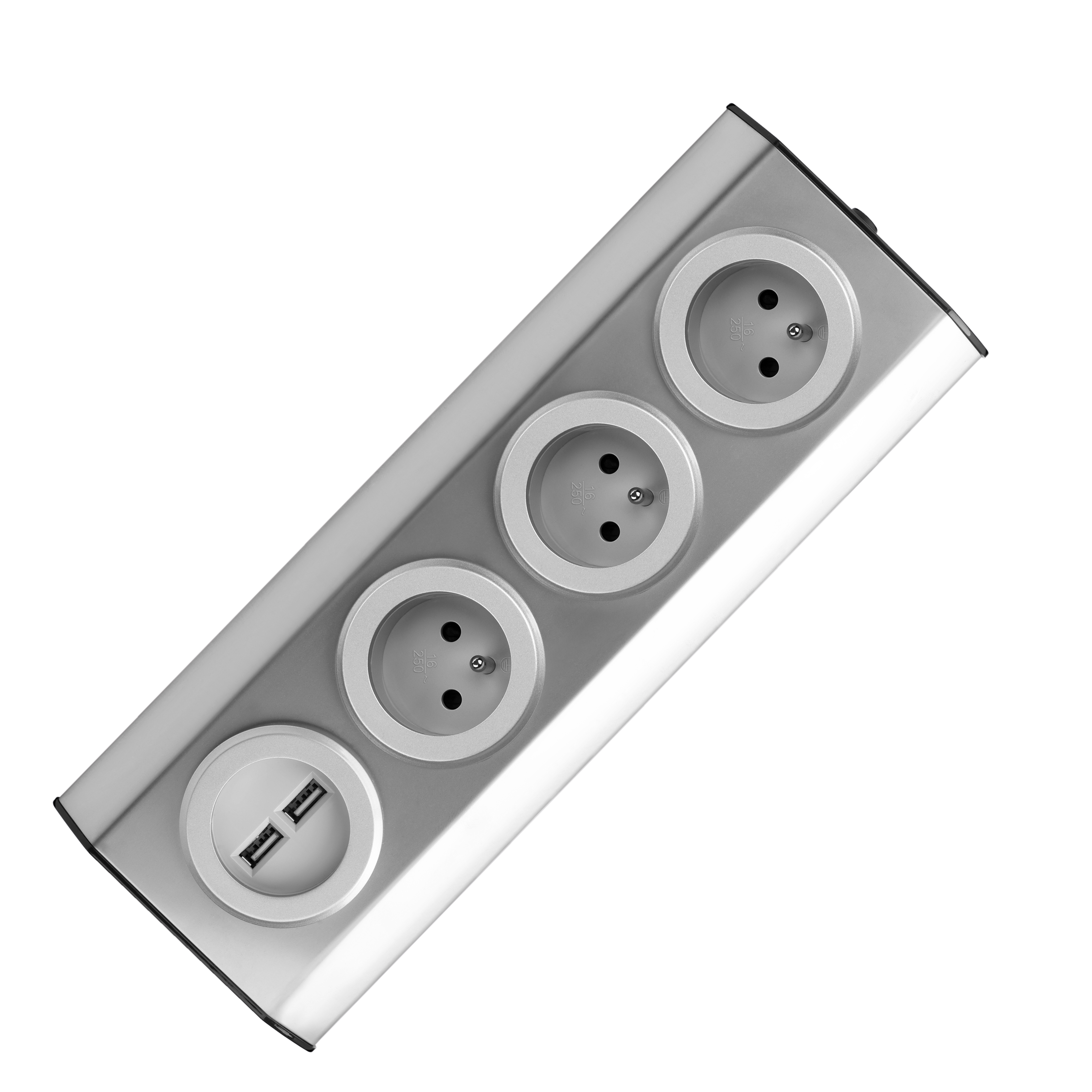 FS-3--Zestaw trzech gniazd sieciowych z uziemieniem i podwójnym portem USB, który idealnie nadaje się do montażu w kuchni i biurze, na powierzchniach płaskich i w narożnikach. Prosty i szybki montaż na rzepy, sprawia łatwość każdemu użytkownikowi i zapewni