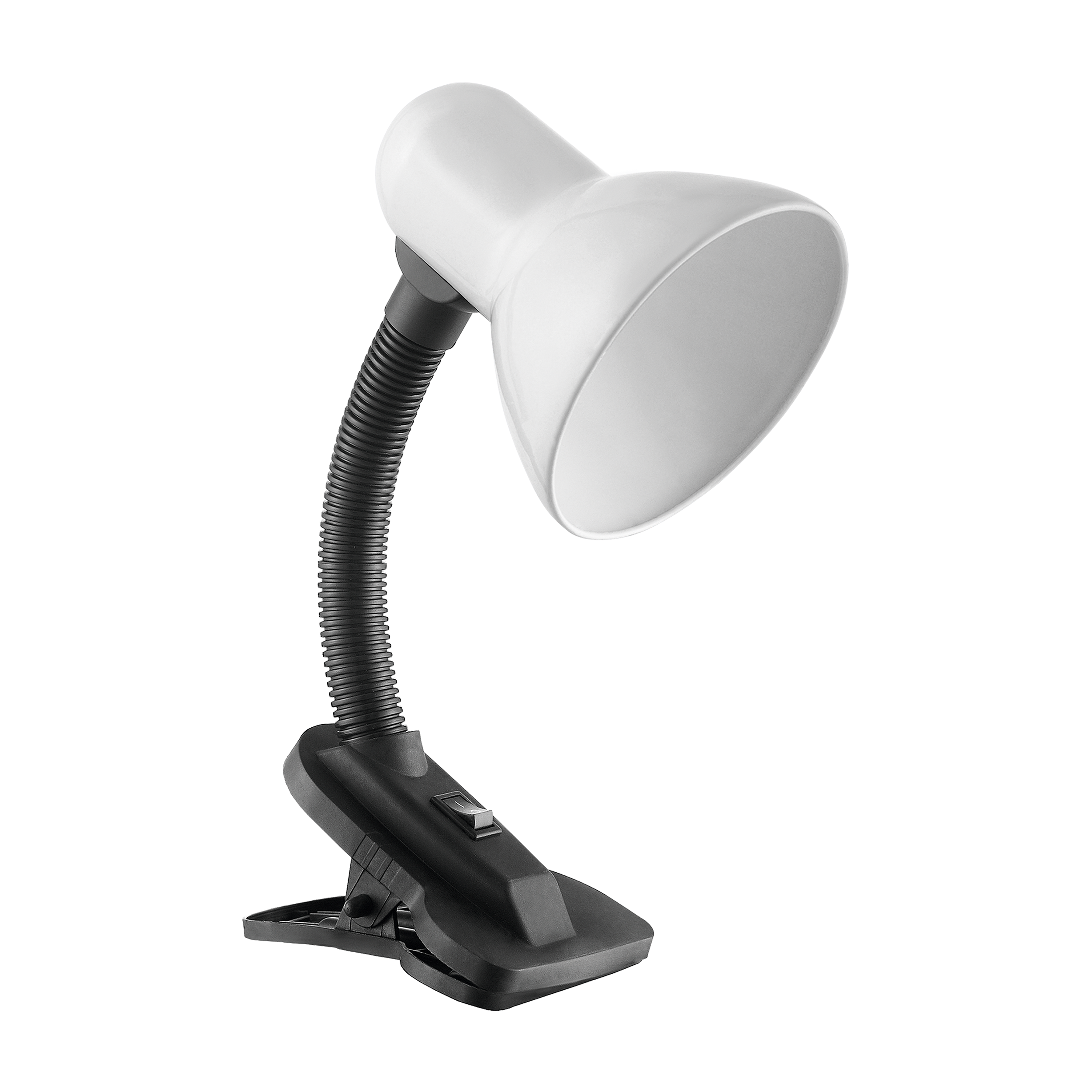 DL-3/W--Praktyczna lampa biurkowa, dostępna w kolorze czarnym, białym lub czerwonym. Zintegrowany z lampą plastikowy klips pozwala na przymocowanie do różnych powierzchni, np. blatu biurka, stołu lub półki. Klosz lampy jest stalowy. Kierunek padania światła 