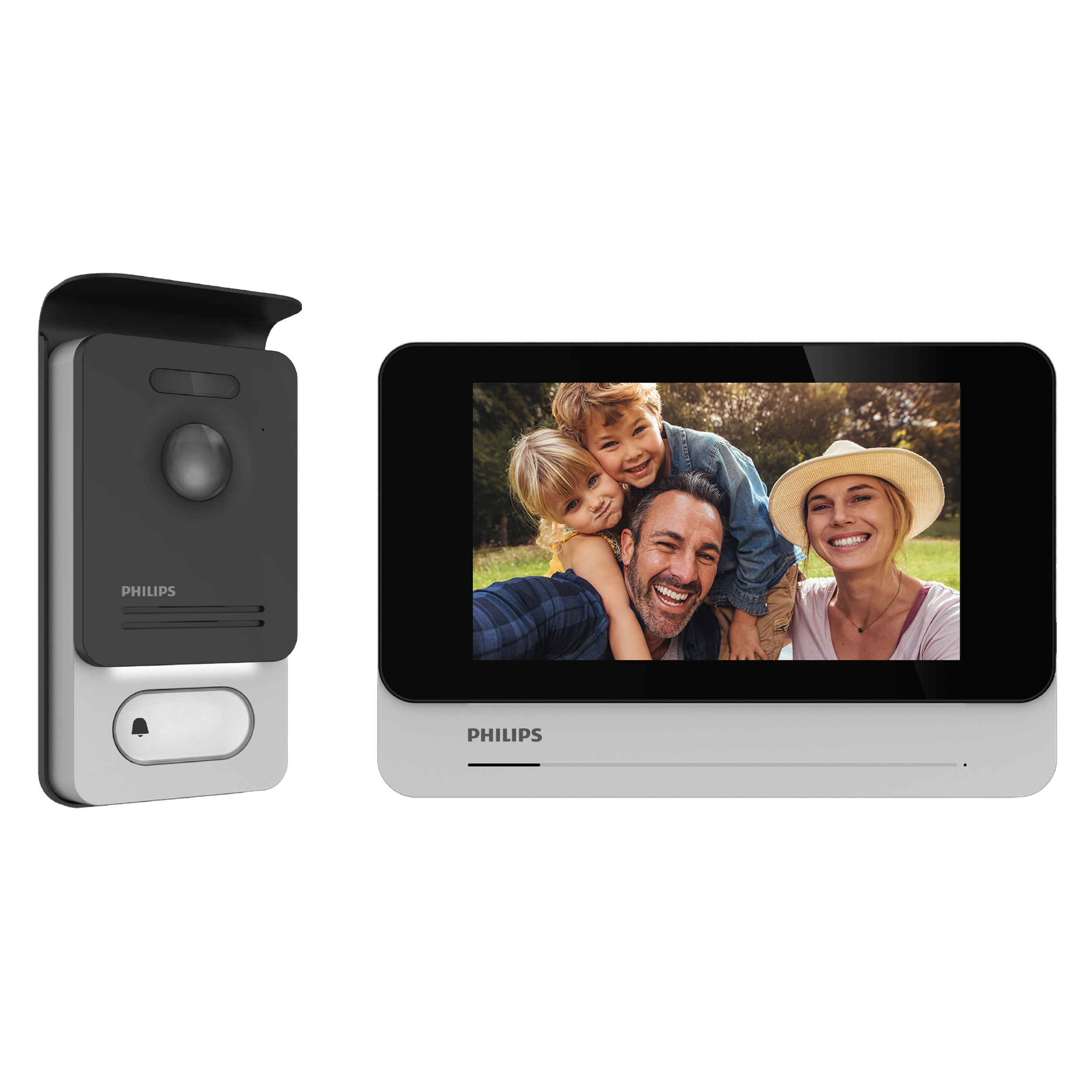 531136--Philips WelcomeEye Connect 2, zestaw wideodomofonowy, monitor 7", dotykowy, menu OSD,  WI-FI + APP na telefon, sterowanie bramą, z czytnikiem breloków zbliżeniowych 125kHz, parowanie dźwiękiem