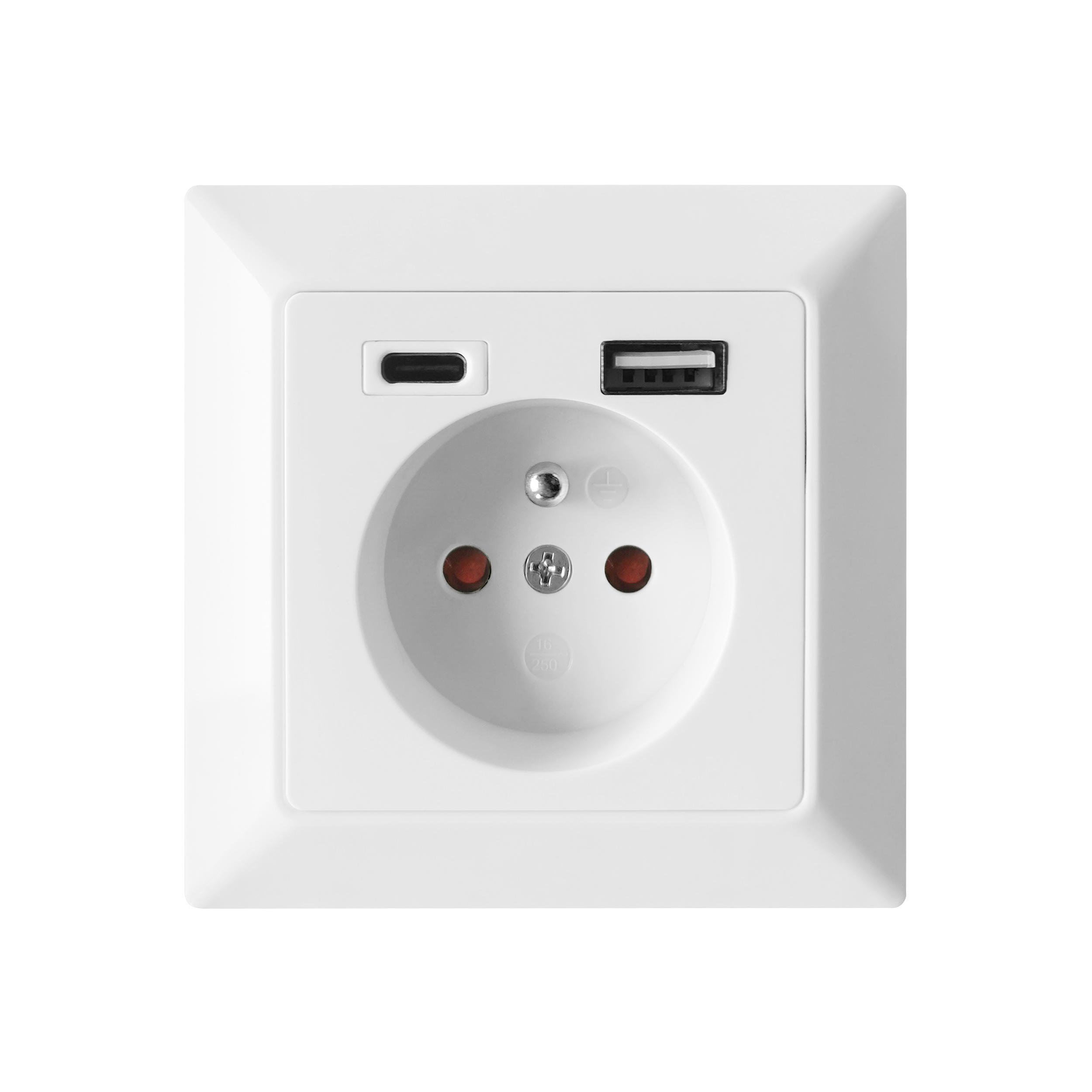 OR-AE-13232--Pojedyncze gniazdo elektryczne 2P+Z z dodatkowymi portami ładowarki USB (A + C). Po podłączeniu odpowiedniego kabla USB (brak w zestawie) umożliwia ładowanie większości telefonów, tabletów i urządzeń mobilnych dostępnych na rynku, w tym iPhone, iPad,