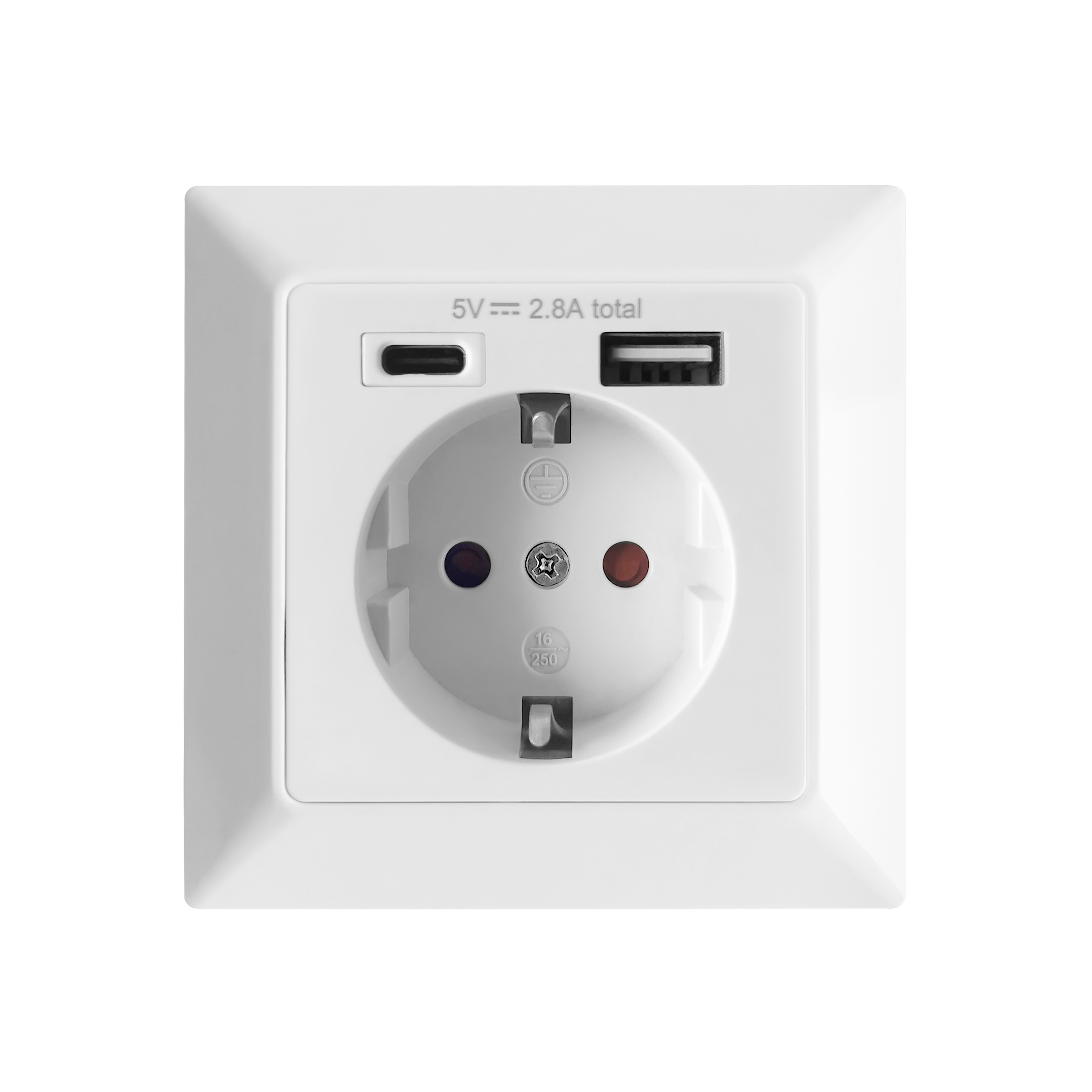 OR-AE-13232(GS)--Pojedyncze gniazdo elektryczne 2P+Z z uziemieniem typu Schuko oraz dodatkowymi portami ładowarki USB (A + C). Po podłączeniu odpowiedniego kabla USB (brak w zestawie) umożliwia ładowanie większości telefonów, tabletów i urządzeń mobilnych dostępnych 