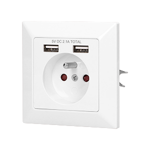 OR-AE-13140--Gniazdo elektryczne 2P+Z z dodatkowymi portami ładowarki USB. Po podłączeniu odpowiedniego kabla USB (brak w zestawie) umożliwia ładowanie większości telefonów, tabletów i urządzeń mobilnych dostępnych na rynku, w tym iPhone, iPad, iPod itp. Montaż w