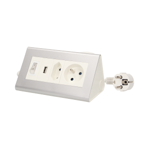 OR-AE-1328--Przedłużacz biurkowy z podświetlanym wyłącznikiem ON/OFF i ładowarką do wszelkiego rodzaju urządzeń mobilnych ładowanych przez port USB np. tablety, smartfony. Urządzenie posiada dwa gniazda sieciowe z przesłonami torów prądowych, port ładowarki USB 