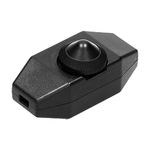 OR-AE-1393/B--Urządzenie przeznaczone do bezpośredniego montażu na przewód zasilający (2 × 0,75 mm?), służy do regulacji różnego rodzaju oświetlenia: meblowego, akwarystycznego, w terrarystyce itp. Posiada płynną regulację pokrętłem, od pełnej mocy świecenia, aż d