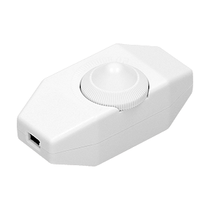 OR-AE-1393/W--Urządzenie przeznaczone do bezpośredniego montażu na przewód zasilający (2 × 0,75 mm?), służy do regulacji różnego rodzaju oświetlenia: meblowego, akwarystycznego, w terrarystyce itp. Posiada płynną regulację pokrętłem, od pełnej mocy świecenia, aż d