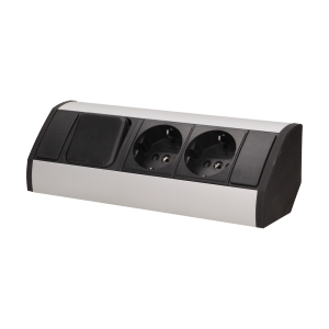 OR-GM-9002/B-G(GS)--Gniazdo sieciowe z uziemieniem i przesłonami torów prądowych z wyłącznikiem, idealne do montażu w szafkach, gablotach i witrynach.
