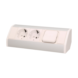OR-GM-9002/W-G(GS)--Gniazdo sieciowe z uziemieniem i przesłonami torów prądowych z wyłącznikiem, idealne do montażu w szafkach, gablotach i witrynach.
