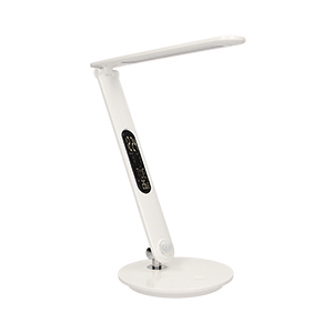 OR-LB-1522--Lampka biurkowa LED z regulowanym ramieniem, które umożliwia wygodną regulację kierunku świecenia. Wyświetlacz LCD posiada wbudowany zegar z budzikiem, 9 dźwięków alarmu, kalendarz i termometr. Dotykowy przycisk sterujący oraz funkcja ściemniania (pł