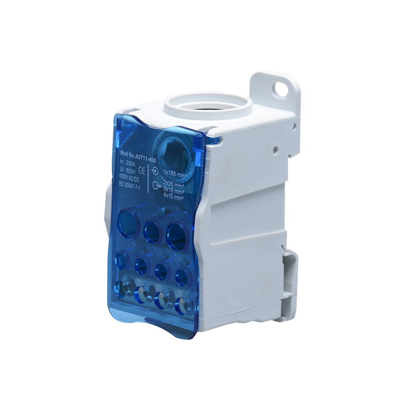 OR-LZ-8200/400--Bloki rozdzielcze mocy, montowane na szynę DIN lub płytę montażową, umożliwiają podłączenie kabli o dużym przekroju. Stosuje się je w rozdzielniach elektrycznych i obudowach przemysłowych do dystrybucji energii.