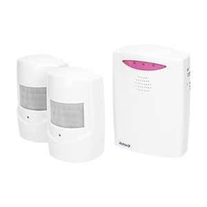 OR-MA-710--Zestaw dwóch czujników ruchu do kontroli drzwi wejściowych, korytarzy, pomieszczeń magazynowych, piwnic, wjazdów, parkingów itp., z powiadomieniem na pager (odbiornik), sygnalizacja słabych baterii, zasięg w terenie otwartym: 120 m, zasięg wykrywania