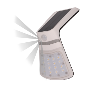 OR-SL-6107WLR4--Lampa solarna wyposażona w polikrystaliczny panel fotowoltaiczny, który służy do ładowania wbudowanego akumulatora litowo-jonowego 1200mAh, podwójne źródło światła: 16 × LED SMD (przód), 1 × LED SMD (tył), czujnik ruchu oraz automatyczny układ włącza