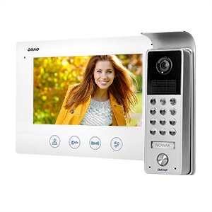 OR-VID-ME-1056/W--Zestaw wideodomofonowy, kolorowy, ultra płaski monitor bezsłuchawkowy LCD 7", dotykowy panel monitora z podświetlanymi przyciskami, płynna regulacja parametrów monitora (głośności dzwonka i rozmowy oraz jasności i koloru obrazu), 16 dźwięków dzw