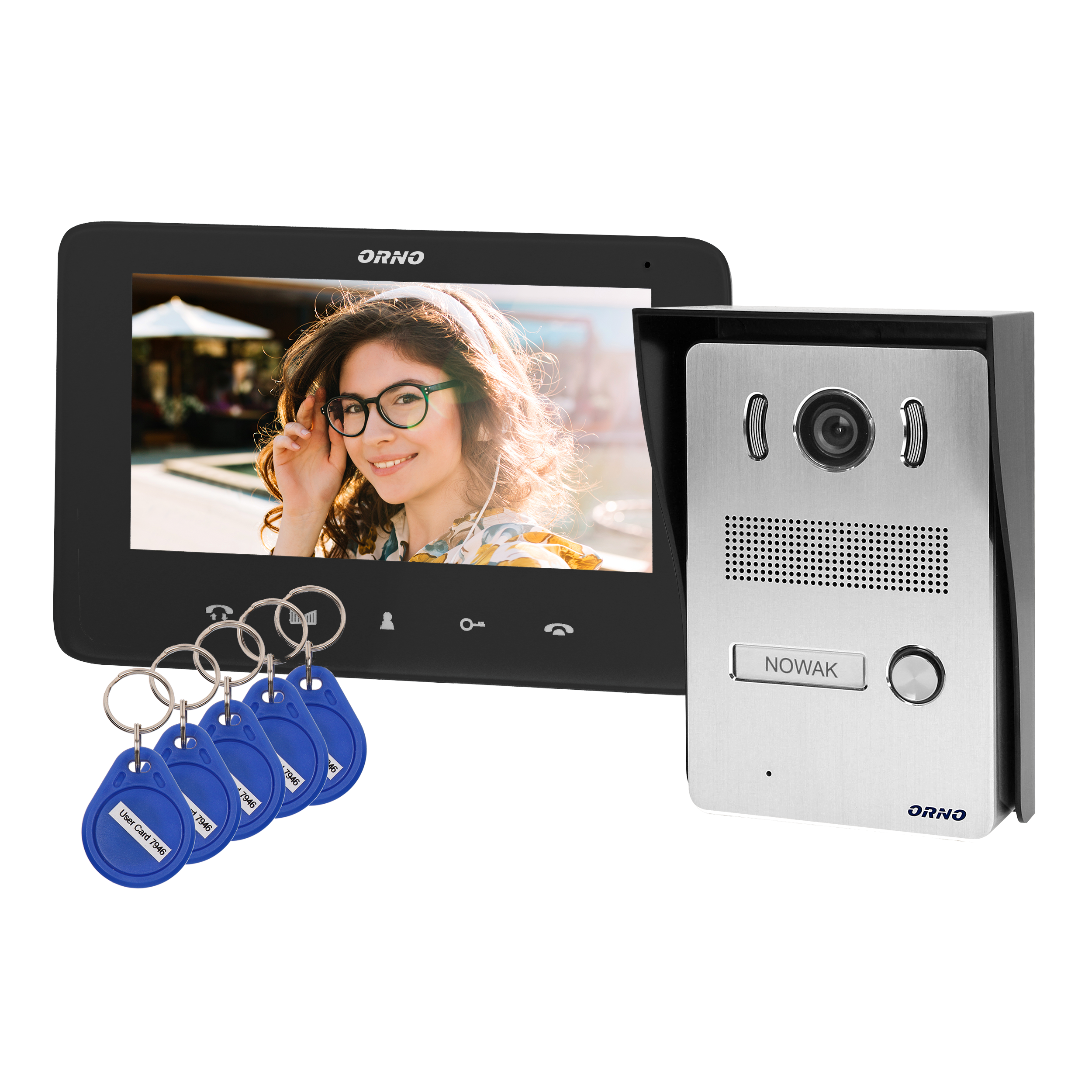 OR-VID-VP-1069/B--Zestaw wideodomofonowy kolorowy z ultra płaskim monitorem bezsłuchawkowym (LCD 7") oraz dotykowym panelem monitora, zawierającym podświetlane przyciski. Parametry monitora (jasność i kolor, głośność rozmowy i dzwonka) są regulowane, a do wyboru 