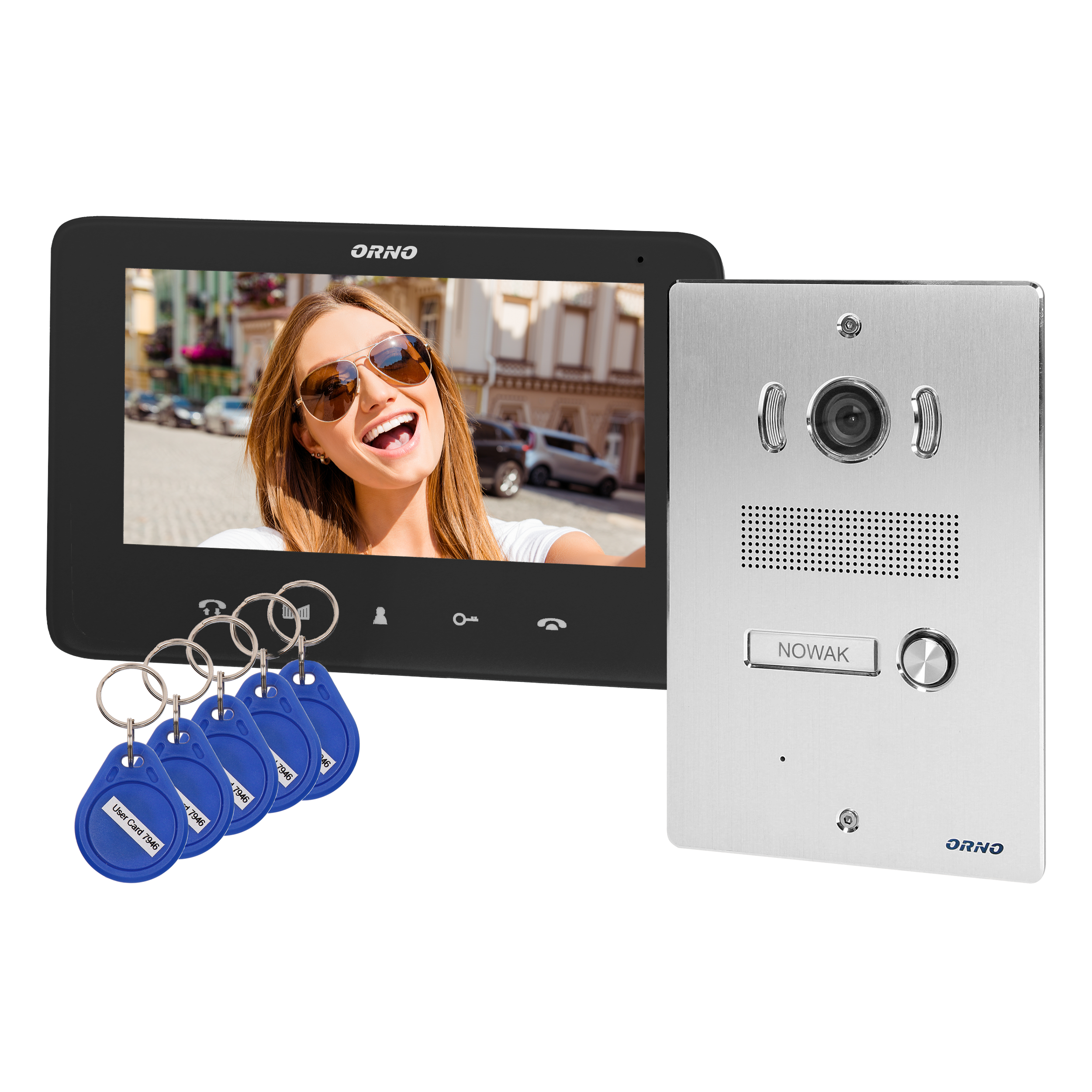 OR-VID-VP-1070/B--Zestaw wideodomofonowy kolorowy z ultra płaskim monitorem bezsłuchawkowym (LCD 7") oraz dotykowym panelem monitora, zawierającym podświetlane przyciski. Parametry monitora (jasność i kolor, głośność rozmowy i dzwonka) są regulowane, a do wyboru 