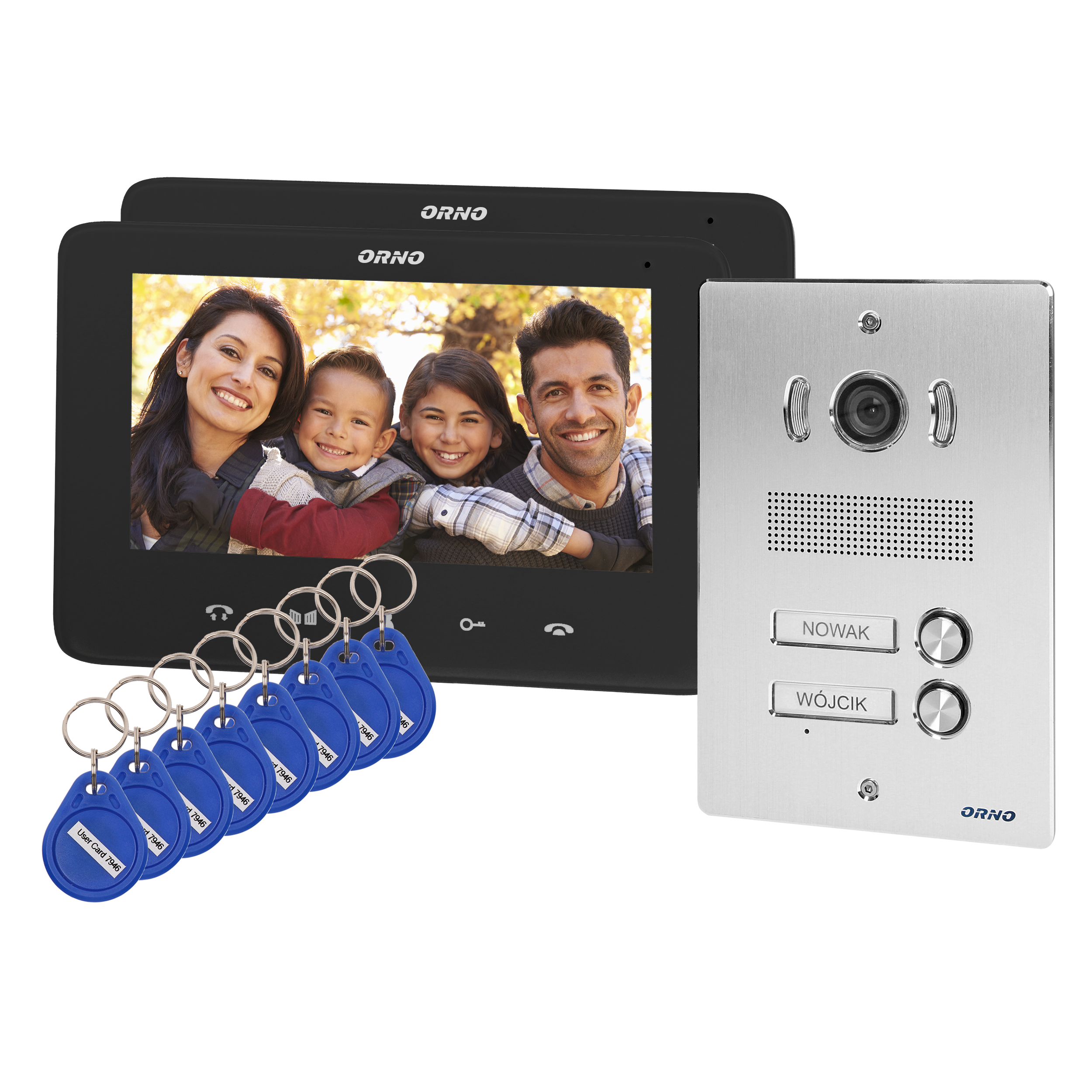 OR-VID-VP-1072/B--Zestaw wideodomofonowy kolorowy z ultra płaskim monitorem bezsłuchawkowym (LCD 7") oraz dotykowym panelem monitora, zawierającym podświetlane przyciski. Parametry monitora (jasność i kolor, głośność rozmowy i dzwonka) są regulowane, a do wyboru 