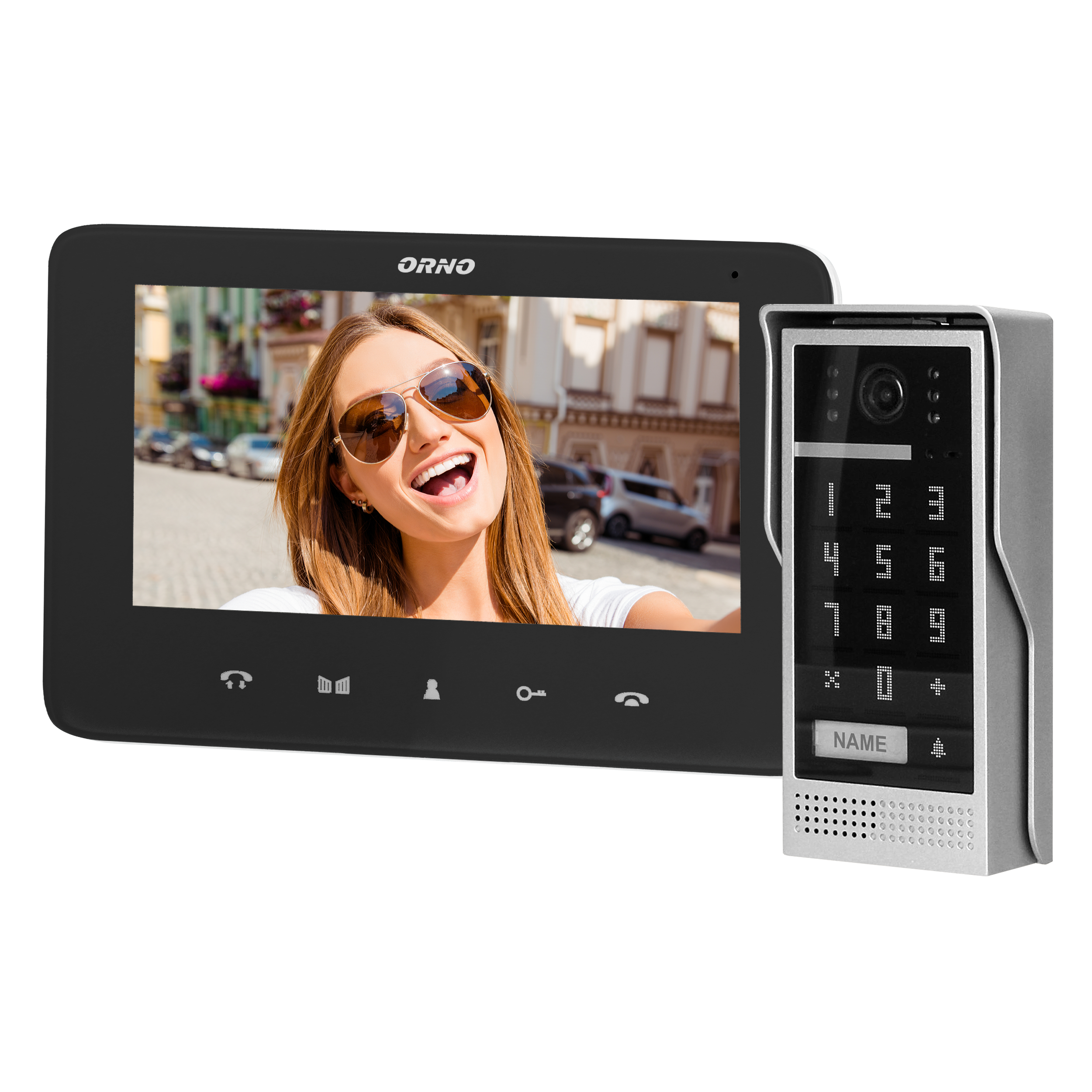 OR-VID-VP-1073/B--Zestaw wideodomofonowy kolorowy z ultra płaskim monitorem bezsłuchawkowym (LCD 7") oraz dotykowym panelem monitora, zawierającym podświetlane przyciski. Parametry monitora (jasność i kolor, głośność rozmowy i dzwonka) są regulowane, a do wyboru 