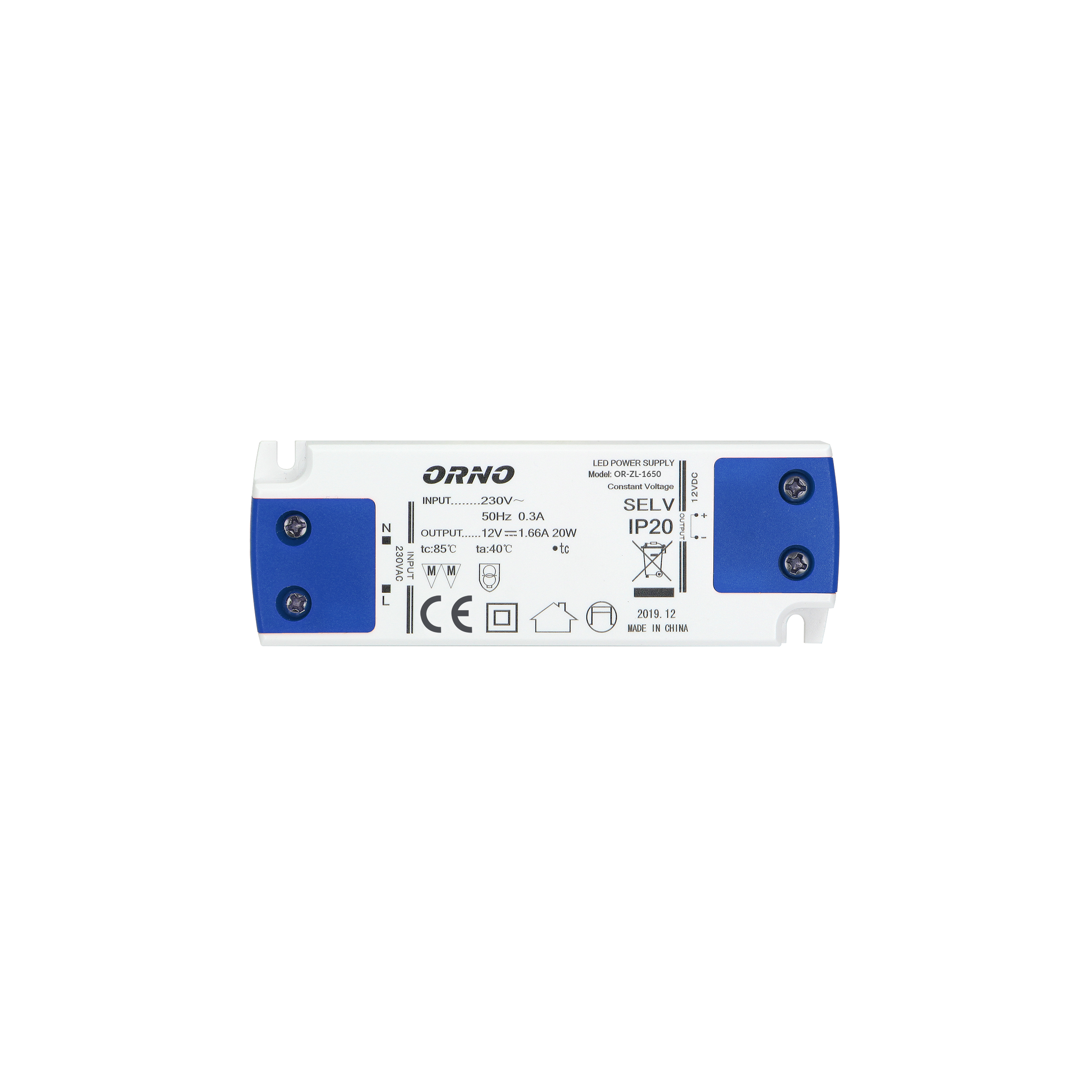 OR-ZL-1650--Zasilacz płaski o napięciu 12V DC i maksymalnym obciążeniu 15W. Służy do zasilania oświetlenia LED, w suchym otoczeniu. Obudowa wykonana została z tworzywa sztucznego. Zasilacz posiada wejściowe i wyjściowe zaciski przyłączeniowe. Sprzedawany jest be