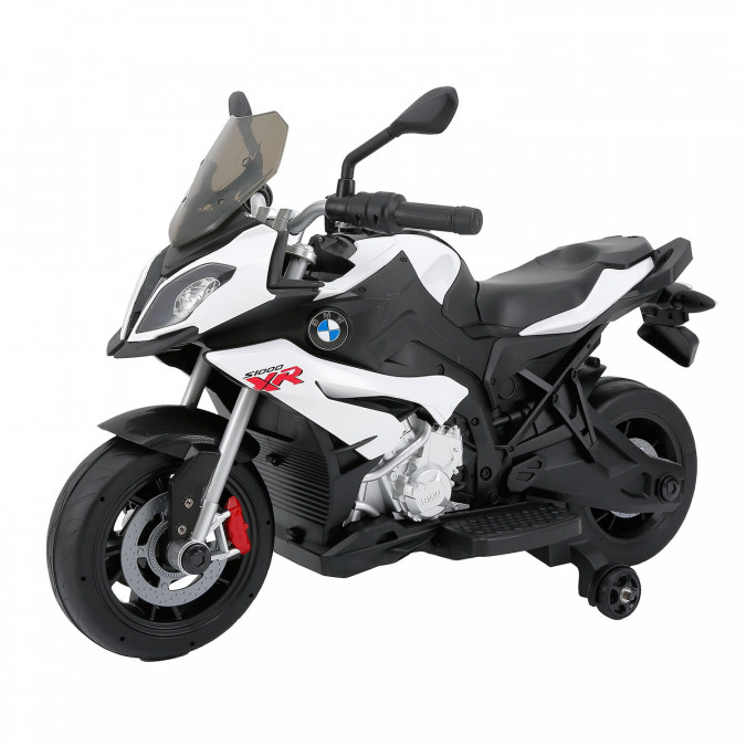 RAS/87700-WHT--Motocykl BMW 1000XR dla najmłodszych. Jest pojazd jednośladowych, na którym można usiąść i nim kierować jak prawdziwym motocyklem. Za napęd służą dwa mocne silniki szczotkowe oraz akumulator żelowy o pojemności 7Ah.Pojazd uruchamiamy za pomocą kluczy