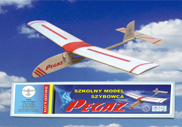 HM/20120--Bardzo prosty w samodzielnym montażu model szkolny szybowca PEGAZ. Model wykonany z  balsy i elementów sosnowych zawartych w zestawie.Uwaga: Model jest w wersji KIT - w zestawie są tylko części mechaniczne kadłuba do własnoręcznego złożenia. W zestaw