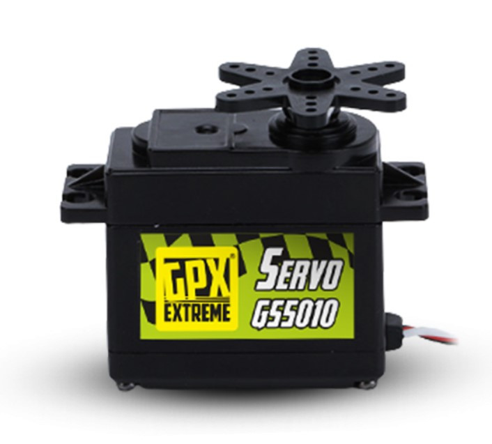 GPX/GS5010--Stosunkowo mocne, jak na serwo typu "standard", podwójnie łożyskowane GPX SG5010. W zestawie dodatkowo komplet 4 różnych orczyków wraz z gumkami i wkrętami mocującymi.Pasuje do większości aut w skali 1:10, a także do 1:8. Idealny i dużo moc