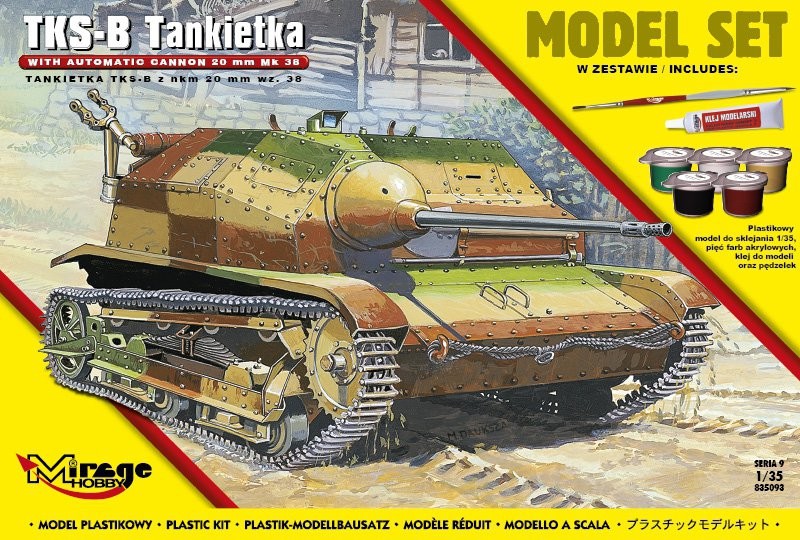 MI/835093--Model do sklejania wiernie odwzorowujący TKS-B Polska Tankietka ? z NKM 20 mm wz. 38.Zestaw zawiera: Plastikowy model do sklejania 1:35pięć farb akrylowych klejpędzelek
