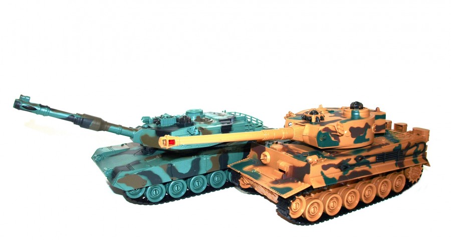 ZG/99828--Zestaw wzajemnie walczących czołgów M1A2 Abrams i German Tiger v2 2.4GHz. Niesamowity zestaw dwóch walczących czołgów, który zajmie nie tylko dzieci ale także dorosłych na kilka godzin i zagwarantuje świetną zabawę! Od teraz masz możliwość zasiąść za