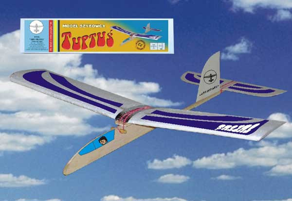 HM/20020--Bardzo prosty w samodzielnym montażu model szkolny szybowca TUPTUŚ. Model wykonany z  balsy i elementów sosnowych zawartych w zestawie.Uwaga: Model jest w wersji KIT - w zestawie są tylko części mechaniczne kadłuba do własnoręcznego złożenia. W zesta