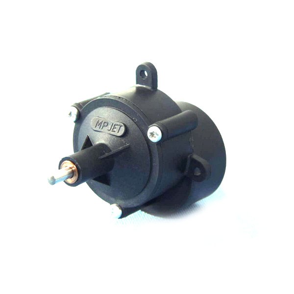 MJ/8012--Standardowa przekładnia MP-JET do silników klasy 400, o przełożeniu obrotów 3,5:1.  Otwór pod wejście na ośkę silnika: 2,3 mm