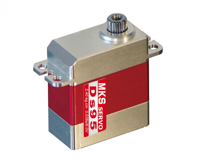 MKS/S0017001--Cyfrowe serwo MKS posiadające metalową przekładnię oraz dwa precyzyjne łożyska, dzięki którym można obciążyć oś główną bez obawy o jej przeciążenie czy uszkodzenie obudowy. Ponadto charakteryzuje się precyzyjną i szybką pracą.
